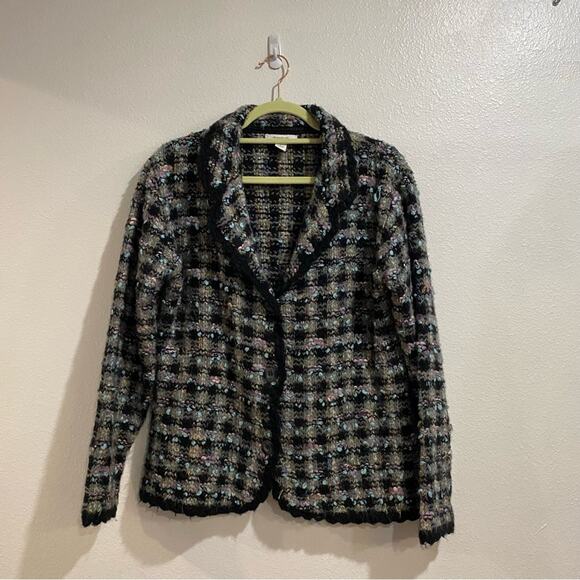 Dress Barn Black Lightweight Plaid Tweed Blazer Sz L - Picture 1 of 10